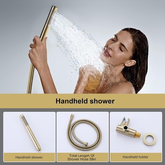 Shower Head and Faucet Set 10 Inch Wall Mount Brass Bathroom Set By Smaliibuss - Picture 8 of 13